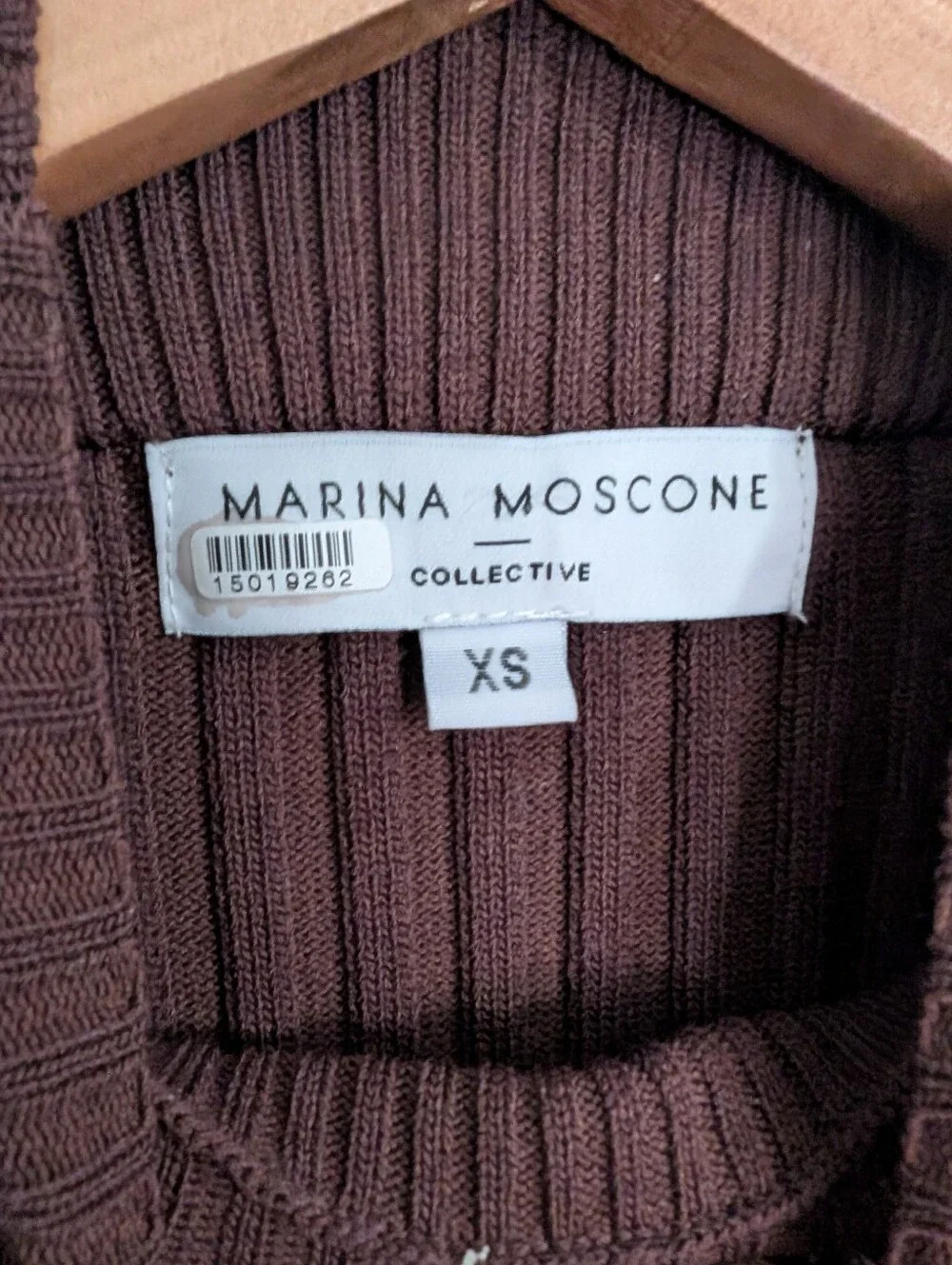 Marina Moscone Brown Colorblock Mock Neck Rib Sweater Size XS